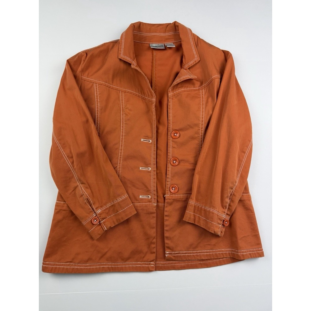 Chico's Orange Contrast Stitch Utility Jacket Women's Size 1 Button Front